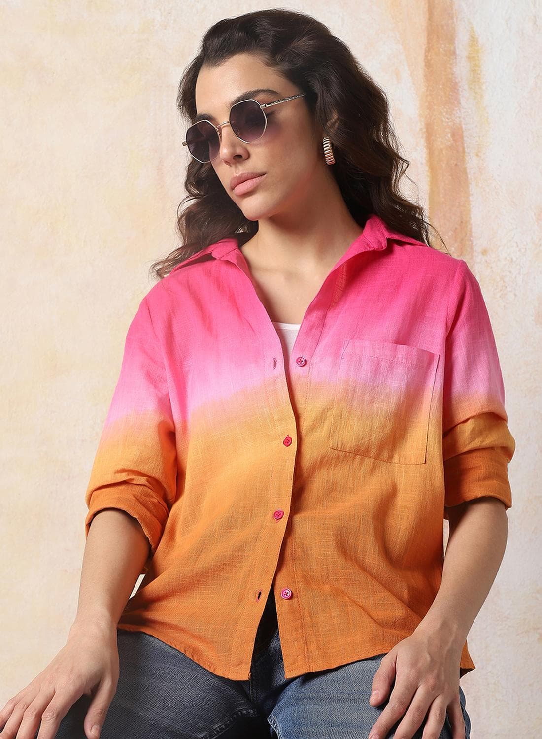 Women Comfort Fit Spread Collar Colourblocked Cotton Casual Shirt