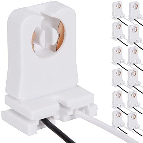 12-Pack JACKYLED Non-Shunted Turn-Type T8 Lamp Holder UL Socket Tombstone with 10 inches Wires Attached for LED Fluorescent Tube Replacements