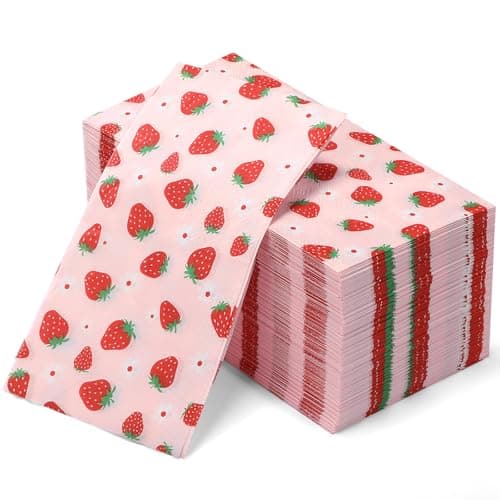 Janlaugh 100 Pcs Strawberry Paper Napkins Set Disposable Summer Fruit Paper Napkins Pink for Berry Sweet Strawberry Decoration Catering Event Birthday Summer Party Supplies