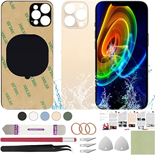 ReuWeu Rear Back Cover Glass Replacement Compatible with iPhone 13 Pro Max 6.7" + Professional Tools (Gold)