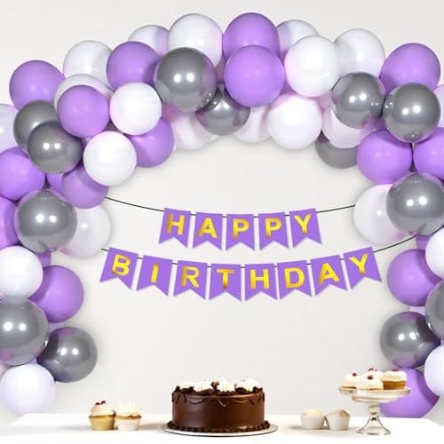 Party Propz Happy Birthday Decoration Kit – 45 Pcs Aesthetic Purple Theme Birthday Decoration Kit with Banner & Balloons, Bday Decoration Kit for Girls, Party Decor (Cardstock)
