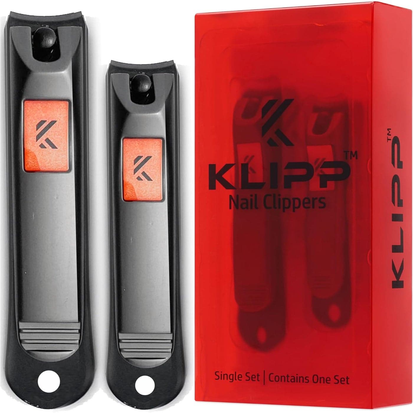 Nail Clippers Set for Men and Women KLIPP Arched Zinc Alloy Nail Trimmers with Built in Fingernail Files on NonSlip Levers Trim and Shape Finger and Toe Nails with Travel Nail Care Kit