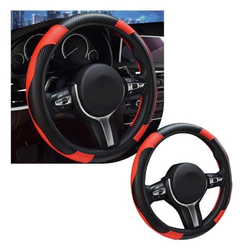 povtii Car Steering Wheel Cover 15 Inch Leather Breathable Auto Steering Wheel Protector Comfortable NonSlip Vehicle Steering Wheel Covers Universal Interior Car Accessories BlackRed