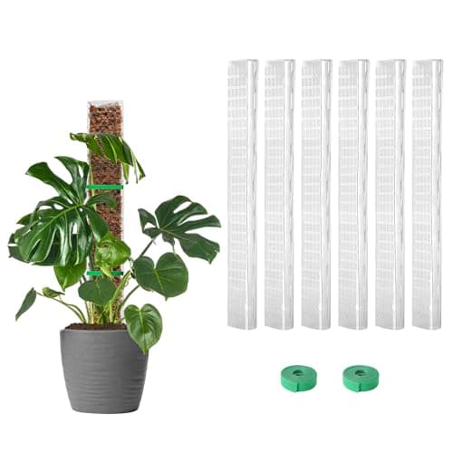 EOX 6 Pcs 24 Inch Plastic Moss Pole for Monstera, Large D Shaped Poles for Climbing Plants Work with Sphagnum Moss, 135 Inch Plant Stake Set of 6, Garden Ties