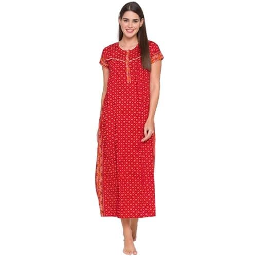 AV2 Women Printed Maternity/Feeding/Nursing Nighty Red Large 1154