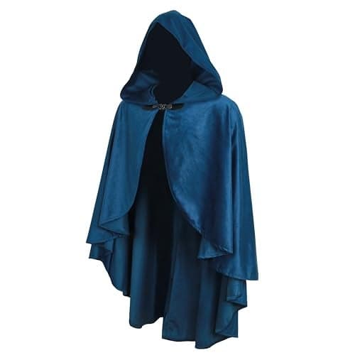 JEGERMIG Fairy Hooded Cloak Renaissance Costume Medieval Cosplay Wizard Witch Cape Blue