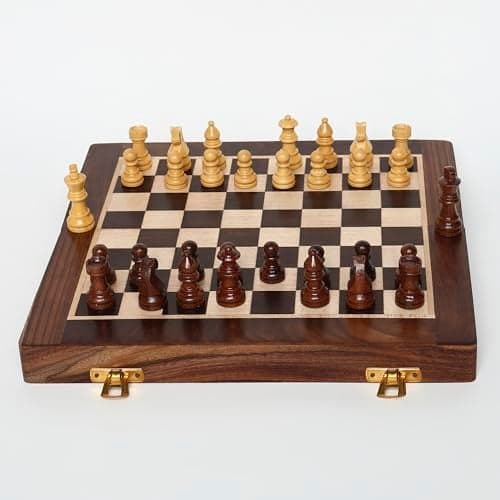 INUS Handcrafted Wooden Chess Set with Magnetic Board - Folding Storage Case, Premium Chess Pieces, Gift for Chess Lovers Adults & Kids - 10x10x3inch