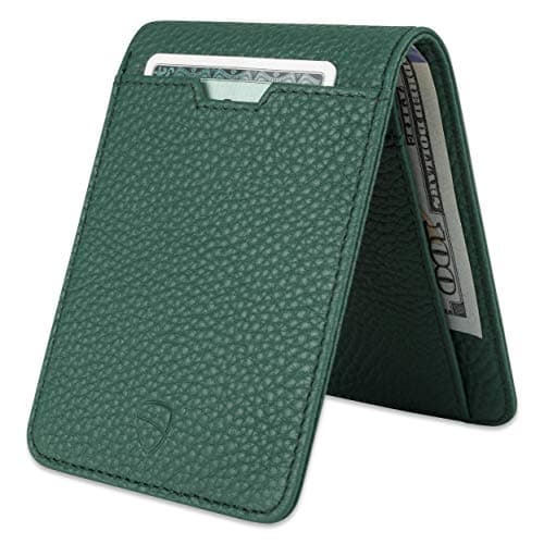 Vaultskin MANHATTAN Slim RFID Blocking Bifold Leather Wallet for Men - Minimalist Front Pocket Card Holder, Holds 9 Cards & Cash, Premium Italian Leather (Matt Green)