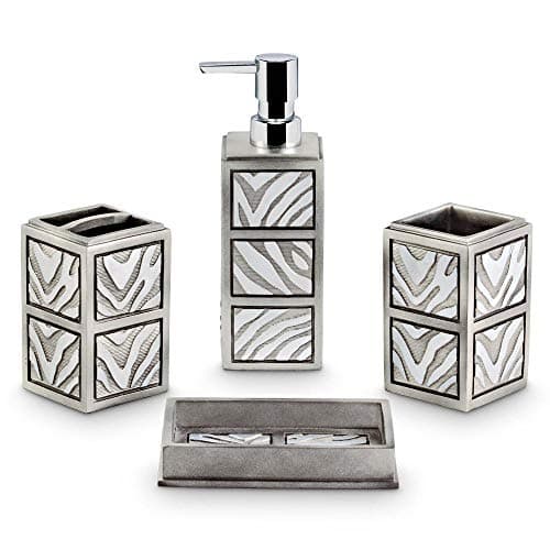 Freelance Soho Plus Polyresin Bathroom Accessories Set of 4 - Liquid Handwash Soap Dispenser, Brush/Toothbrush Holder, Tumbler, Dish - Plastic Bathroom Set for Wash Basin - Stronger Than Ceramic