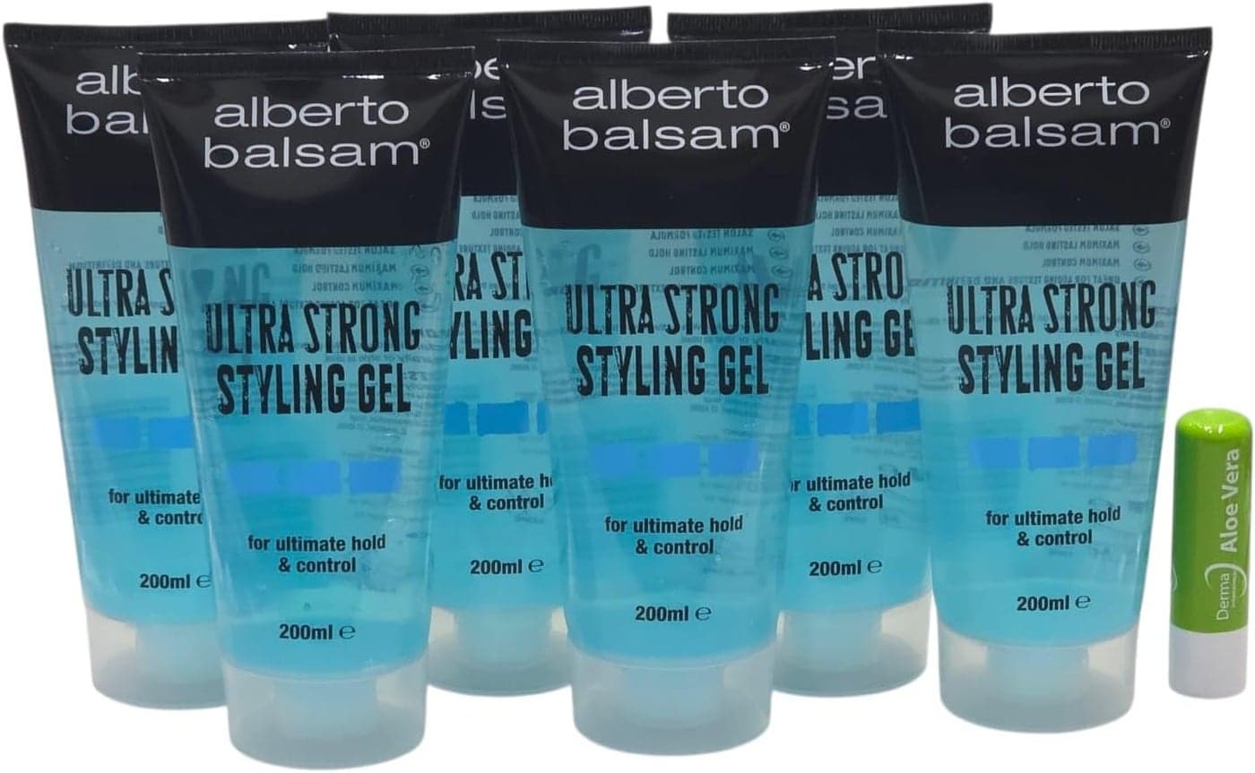 lberto Ultra Strong Styling Gel For Ultimate Hold Control 200ML 6 PACK BOX With Free Aloe Vera Lip Balm