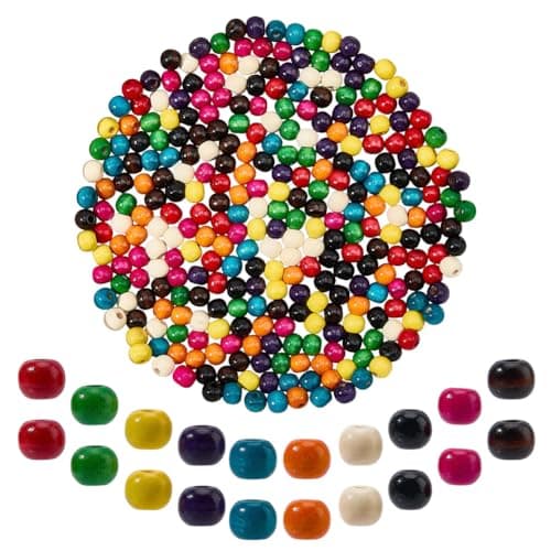 PH PandaHall 300pcs Colorful Wooden Beads 10 Colors 10mm Wood Bead Painted Round Wood Spacer Bead 4mm Large Hole Wooden Beads for Jewelry Keychian Braiding Hair Macrame DIY Craft Bird Swing Christmas