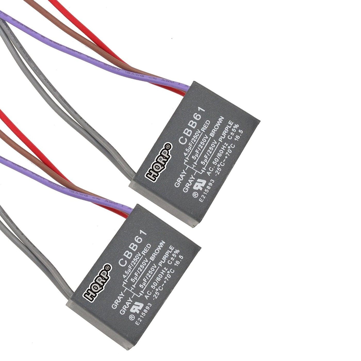 HQRP 2Pack Ceiling Fan Capacitor CBB61 45uf5uf5uf 5Wire UL Listed