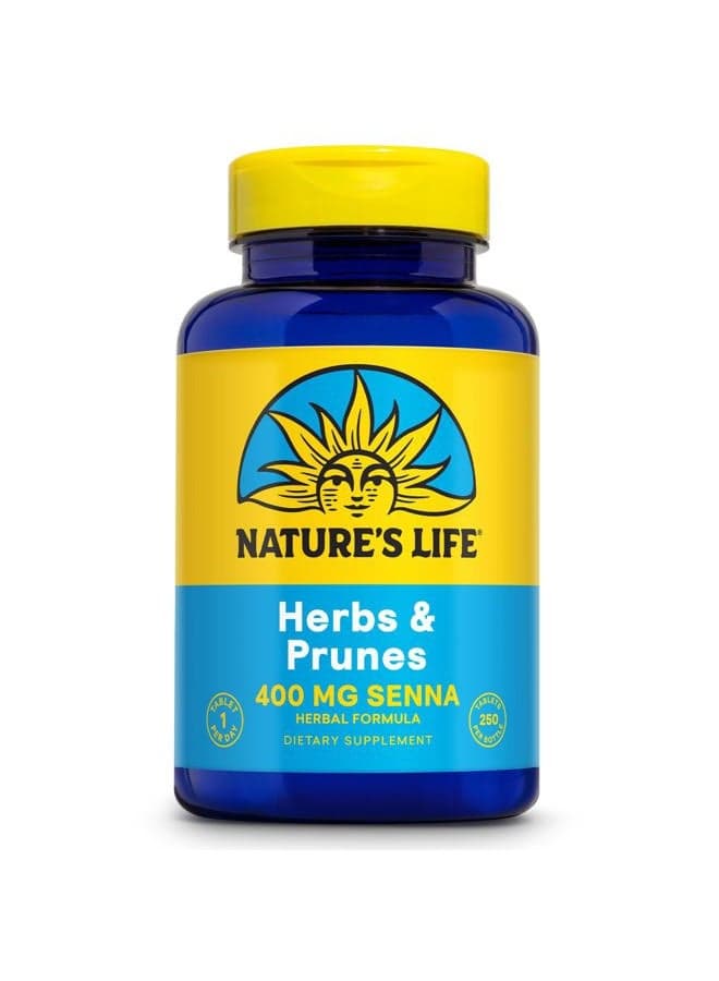 Herbs & Prunes | 400mg Senna & Herbal Blend for Healthy Digestion Support | Non-GMO | 250 Tabs, 250 Serv.