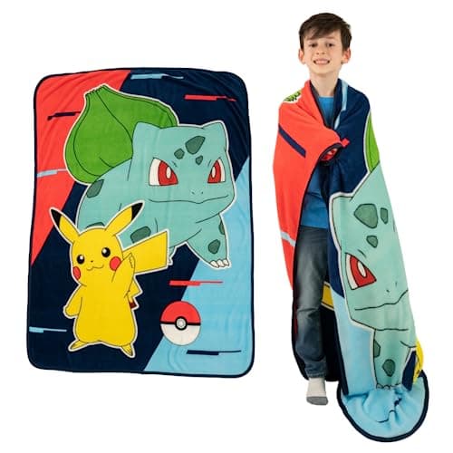 Franco Pokemon Anime Pikachu and Bulbasaur Kids Bedding Super Soft Micro Raschel Throw, 46 in x 60 in, (Official Licensed Product)