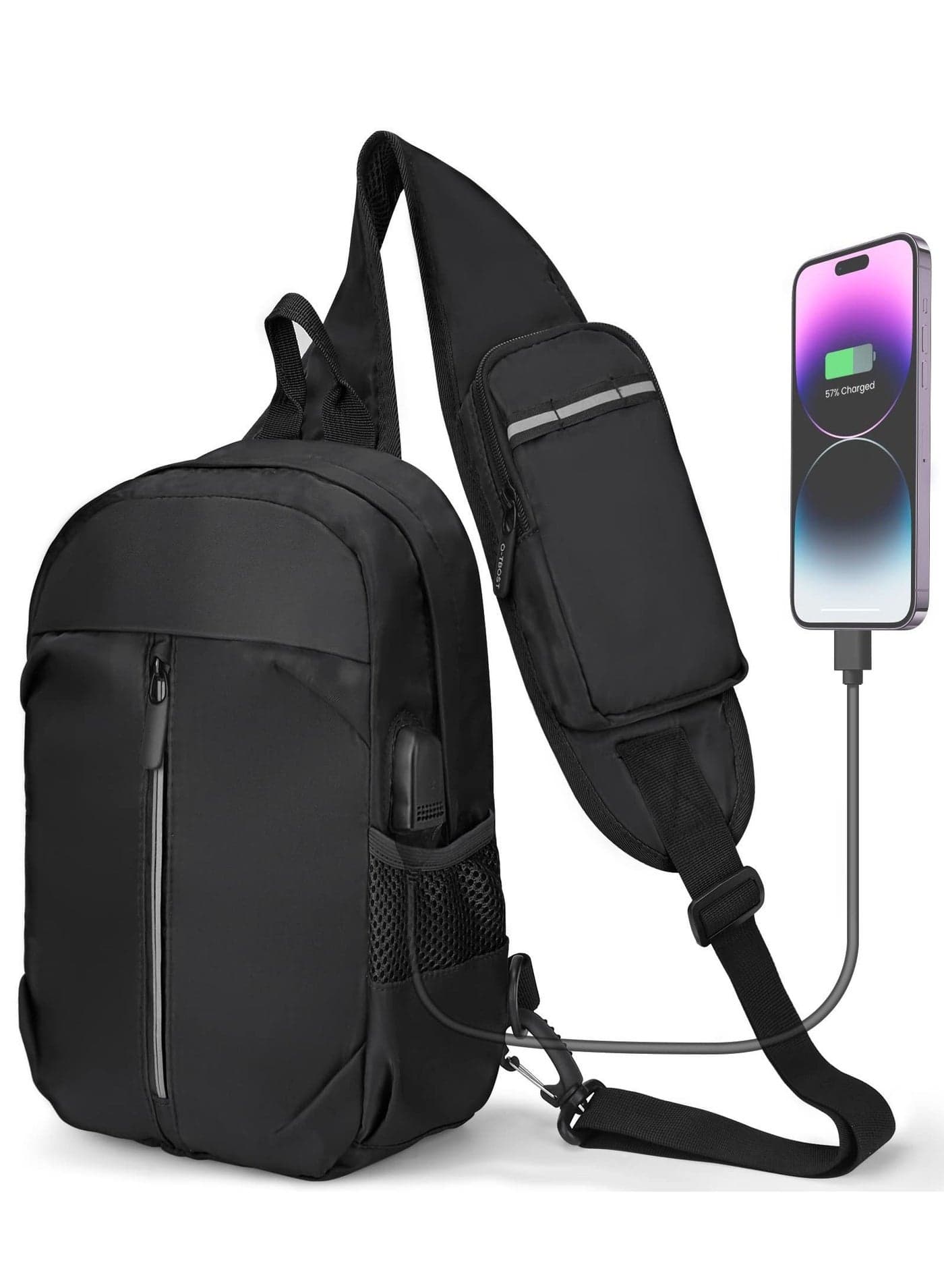 Sling Bags for Men, Chest Bag Crossbody Men/Women with USB Charging Port, Cell Phone Holder Sport Daypack Men Women Cycling Hiking Camping Traveling