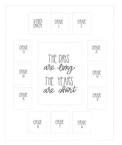 School Days Picture Mat with Multiple Openings–School Years Photo Collage – The Days Are Long Picture Mat – No Frame - Kindergarten to 12th Grade Graduation (13 Photos, K-12th, White)