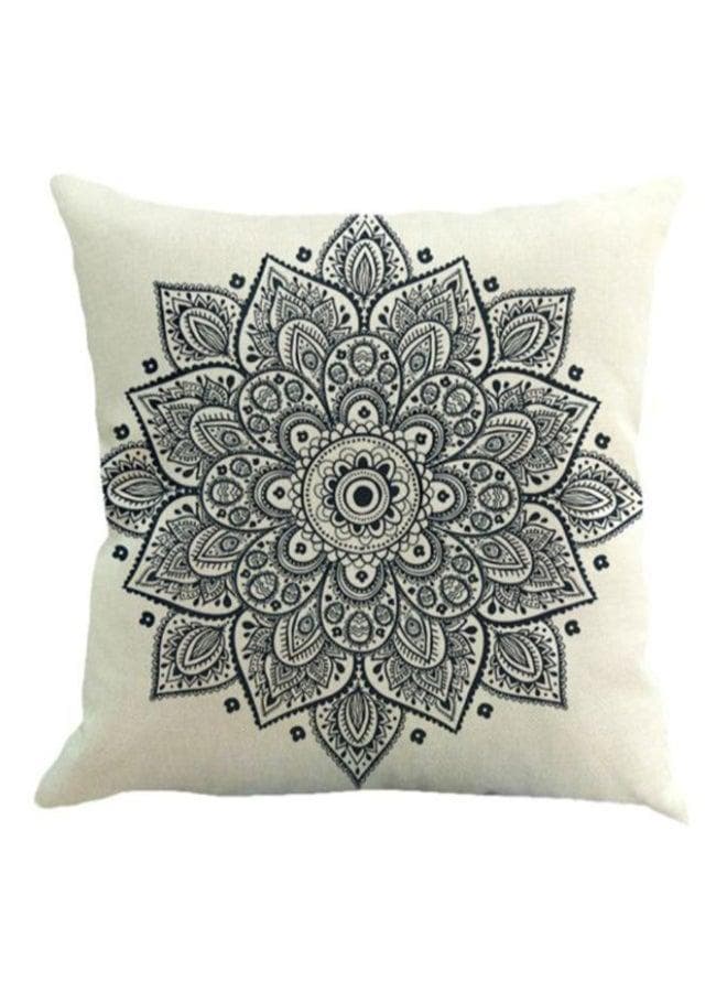 Floral Printed Pillow Cover Linen White/Black