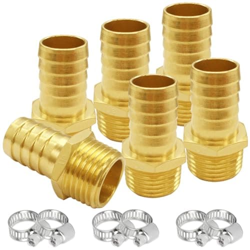 Uenede 6PCS Brass Hose Barb Fittings 1/2" NPT Male to 1/2" Barb Adapter Connector Include 6 Stainless Steel Clamps for Water/Oil/Gas