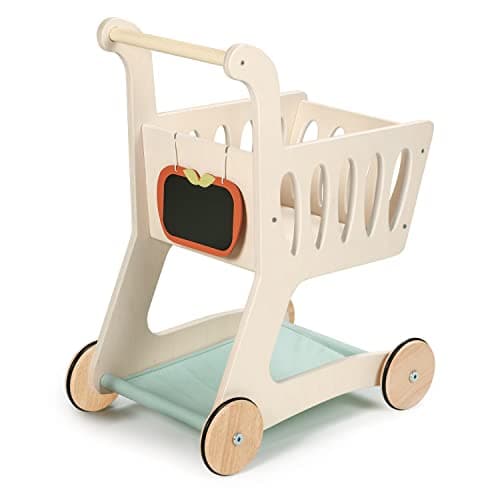 Tender Leaf Toys Shopping Cart Wooden Shopping Cart with Extra Storage Perfect Role Play Toy Promotes Creativity and Imagination for Boys and Girls Age 3