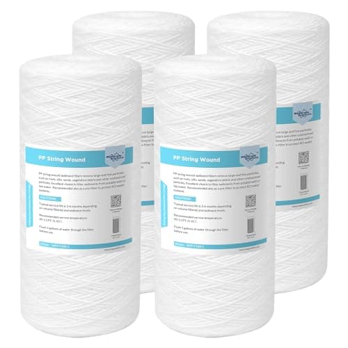 Membrane Solutions 5 Micron 10"x4.5" String Wound Whole House Water Filter Replacement Cartridge Universal Sediment Filters for Well Water - 4 Pack