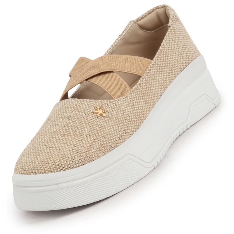 FAUSTO FST KI-61 JUTE-38 Women's Beige Elastic Closure Cross Strap Denim Slip On Height Enhancer Ballet Shoes (5 UK)