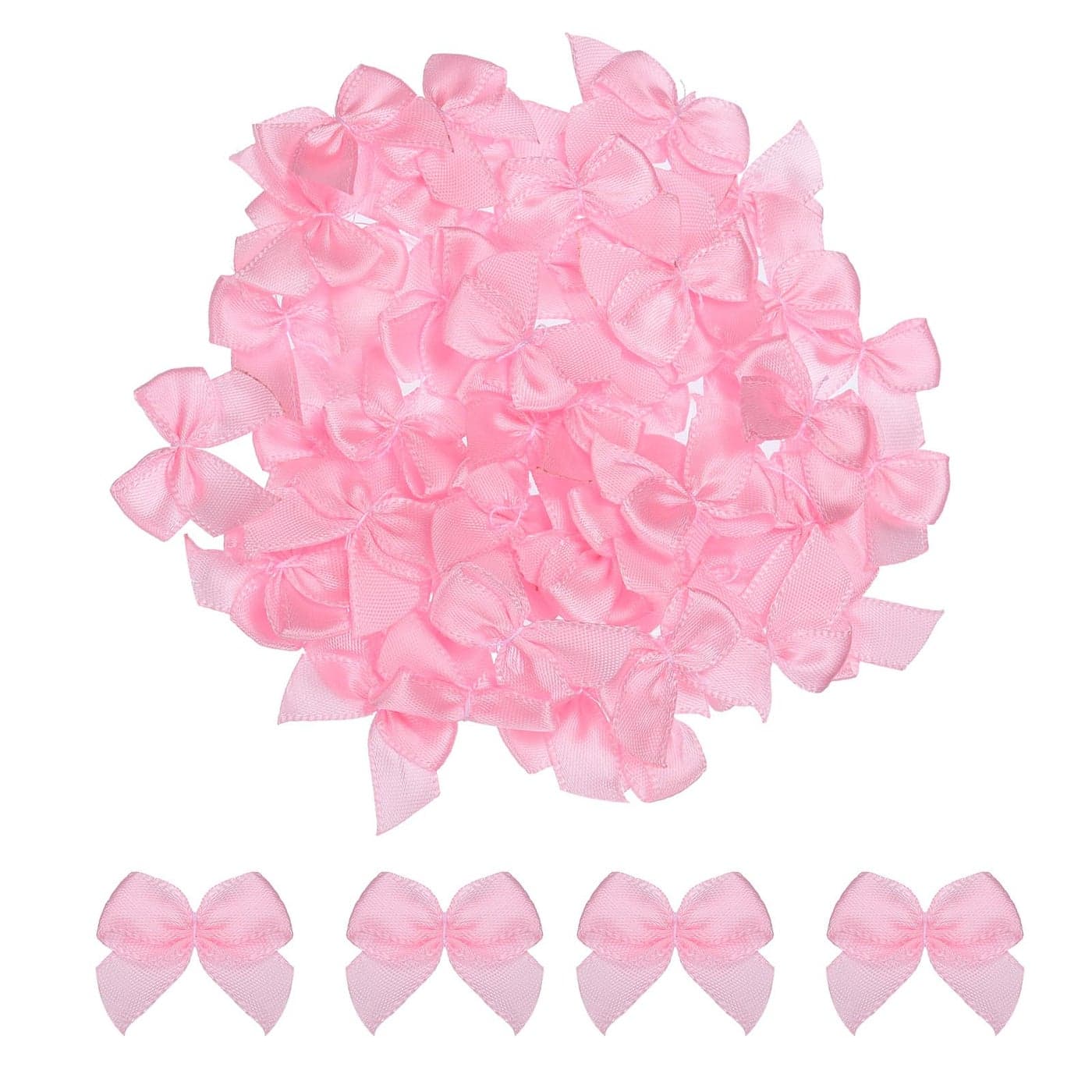 MECCANIXITY 100Pcs Mini Ribbon Bow 1 Mini Fabric Satin Ribbon Flower Bows for Craft DIY Sewing Wedding Birthday Party Pink