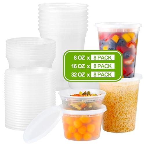 AOZITA 24 Sets Plastic Deli Food Containers With Lids 8 oz 16oz 32oz Variety pack Airtight Food Storage Containers FreezerDishwasherMicrowave Safe Soup Containers For Takeout Food Storage