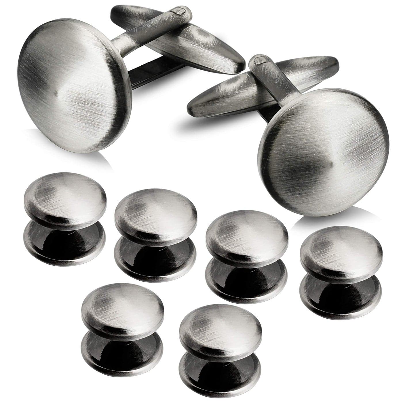HAWSON Cufflink and Studs Tuxedo Set Rose Gold Silver Black and Gold Color with Platinum Finish Two Cufflinks with Six Shirt Studs in Stylish Velvet Gift Bag (Anti-Silver)
