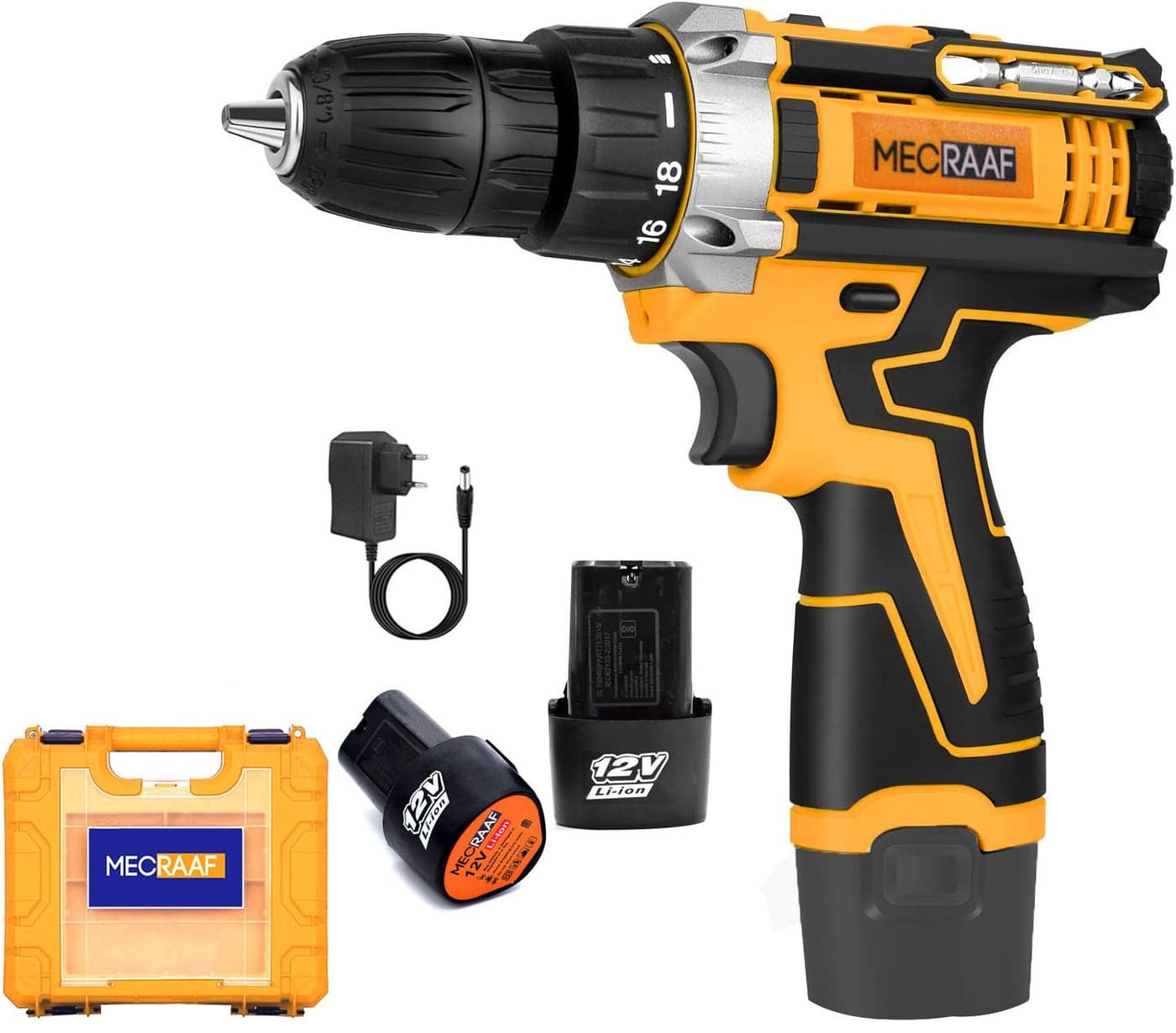 MECRAAF® 12V Cordless Screwdriver and Drill Machine - Compact, Lightweight, Powerful - 1350 RPM | Reversible switch Multi-Torque Clutch, 10mm Keyless Chuck - 2 x1.5Ah Battery | 6 months motor warranty