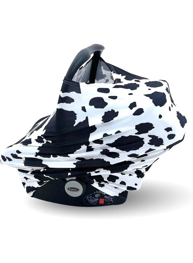 Dear Baby Gear Holstein Black and White Cow Stretch Fit Baby Car Seat Canopy