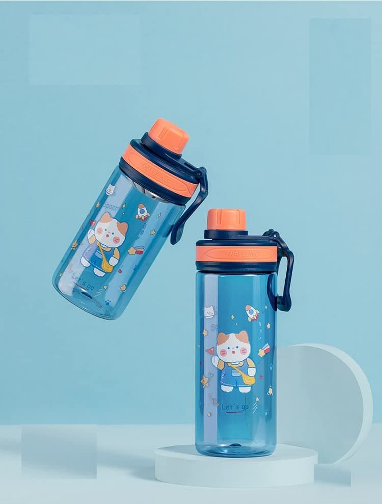 TEMSON Cartoon Water Bottle for Kids, 550 ml BPA Free Kids Water Bottle - Anti-Leak Cartoon Kids Water Bottle for Boys/Girls (FQ-3135-2) (White)