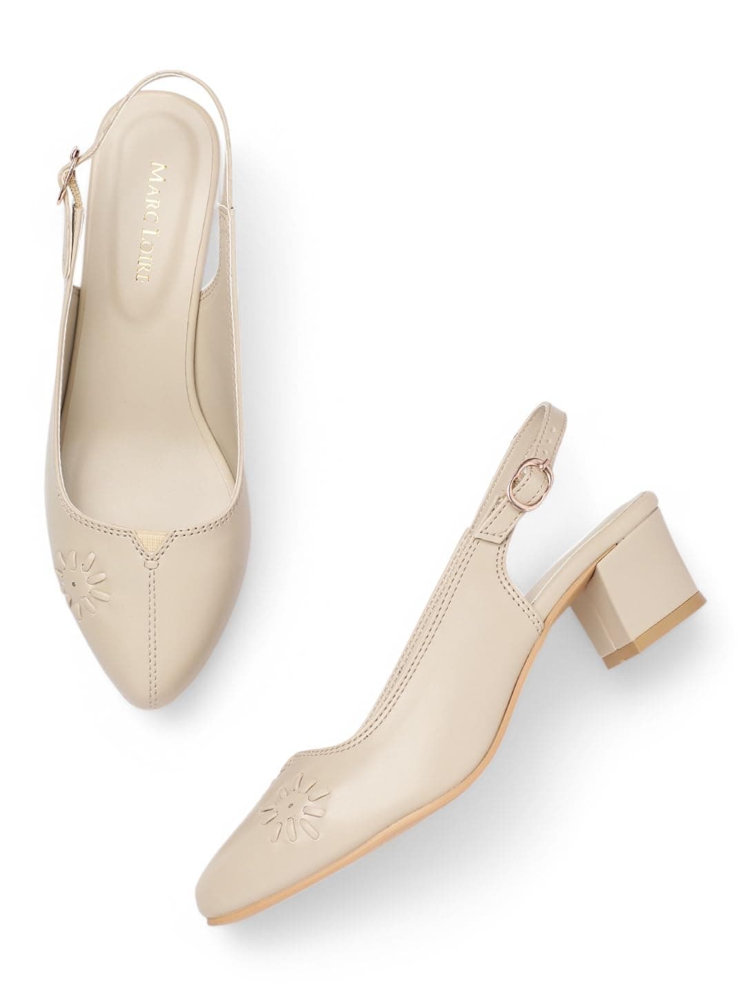 Marc Loire Women's Pointed Toe Block Heel Pumps Shoes for Party, Office and Formal Occasions (Cream, UK Footwear Size System, Adult, Women, Numeric, Medium, 5)