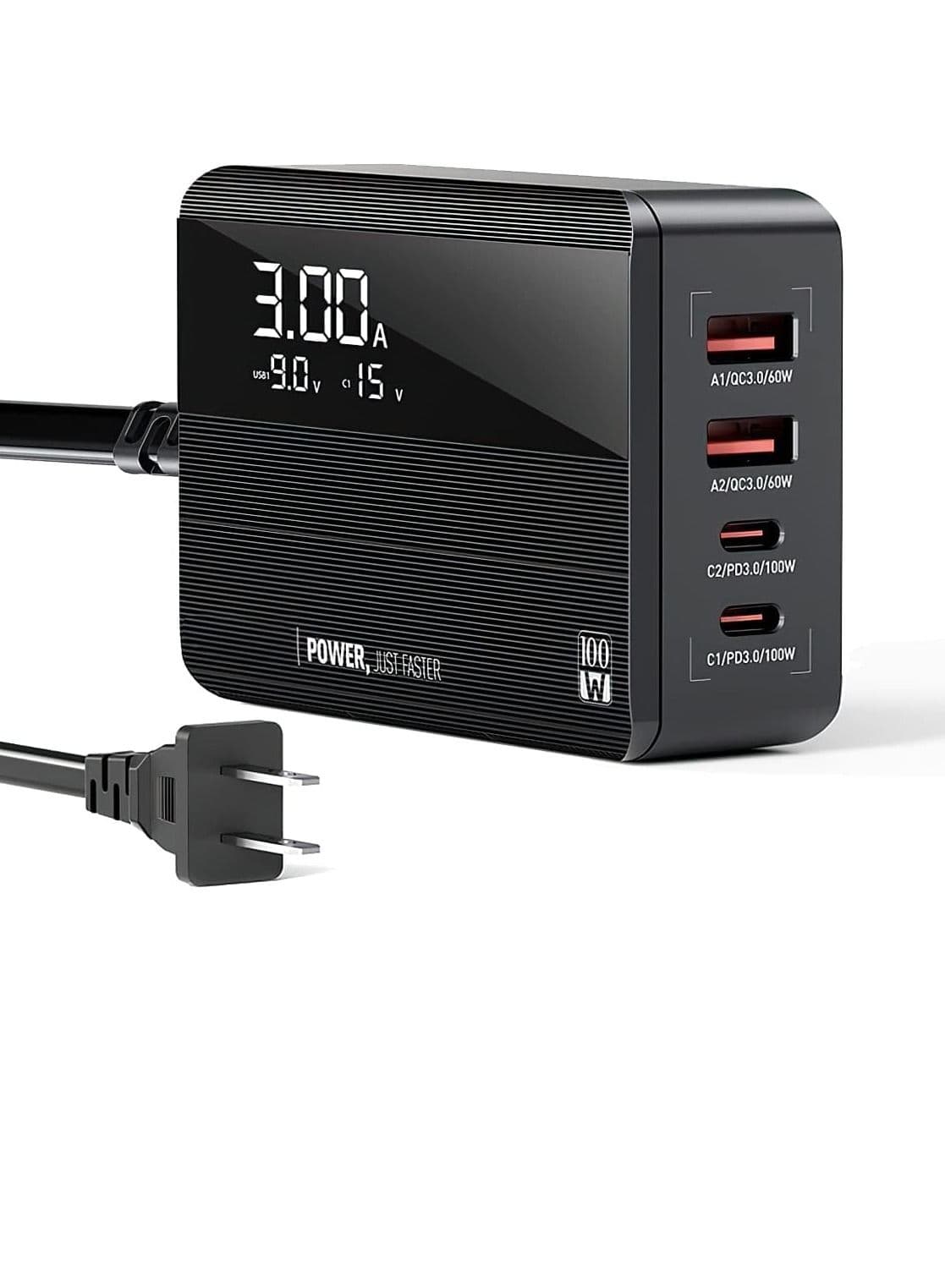 USB C Charger, 100W PD GaN Fast Charger Block with LED Display, 4-Port Desktop Charging Station 2 USB-C +2 A Ports for MacBook Pro/Air, iPad, Laptops, iPhone, Samsung Galaxy, Steam Deck