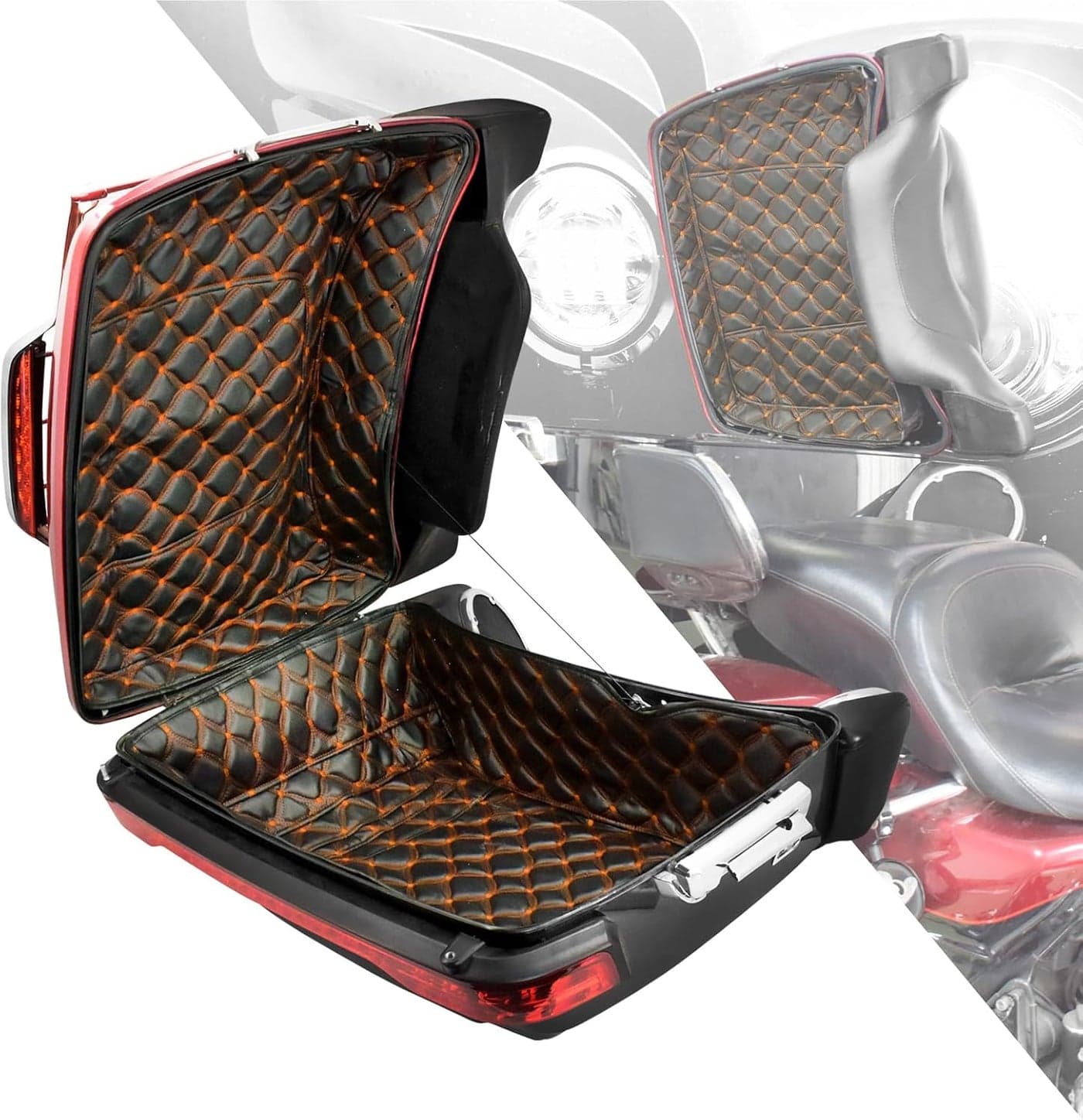 HDBUBALUS King Tour Pack Liners for Harley Touring Models 2014-Later with Floral Orange Stitching