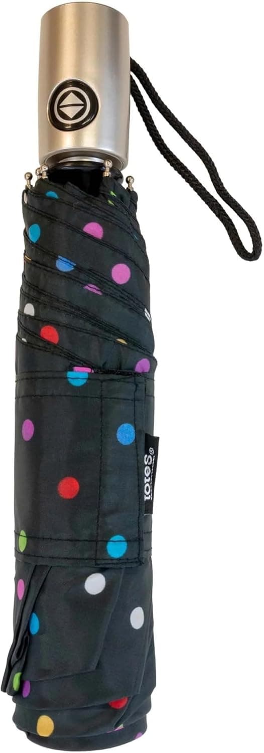 Totes NeverWet technology Auto Open Auto Close Colorful dots on Black 43 arc Umbrella Medium