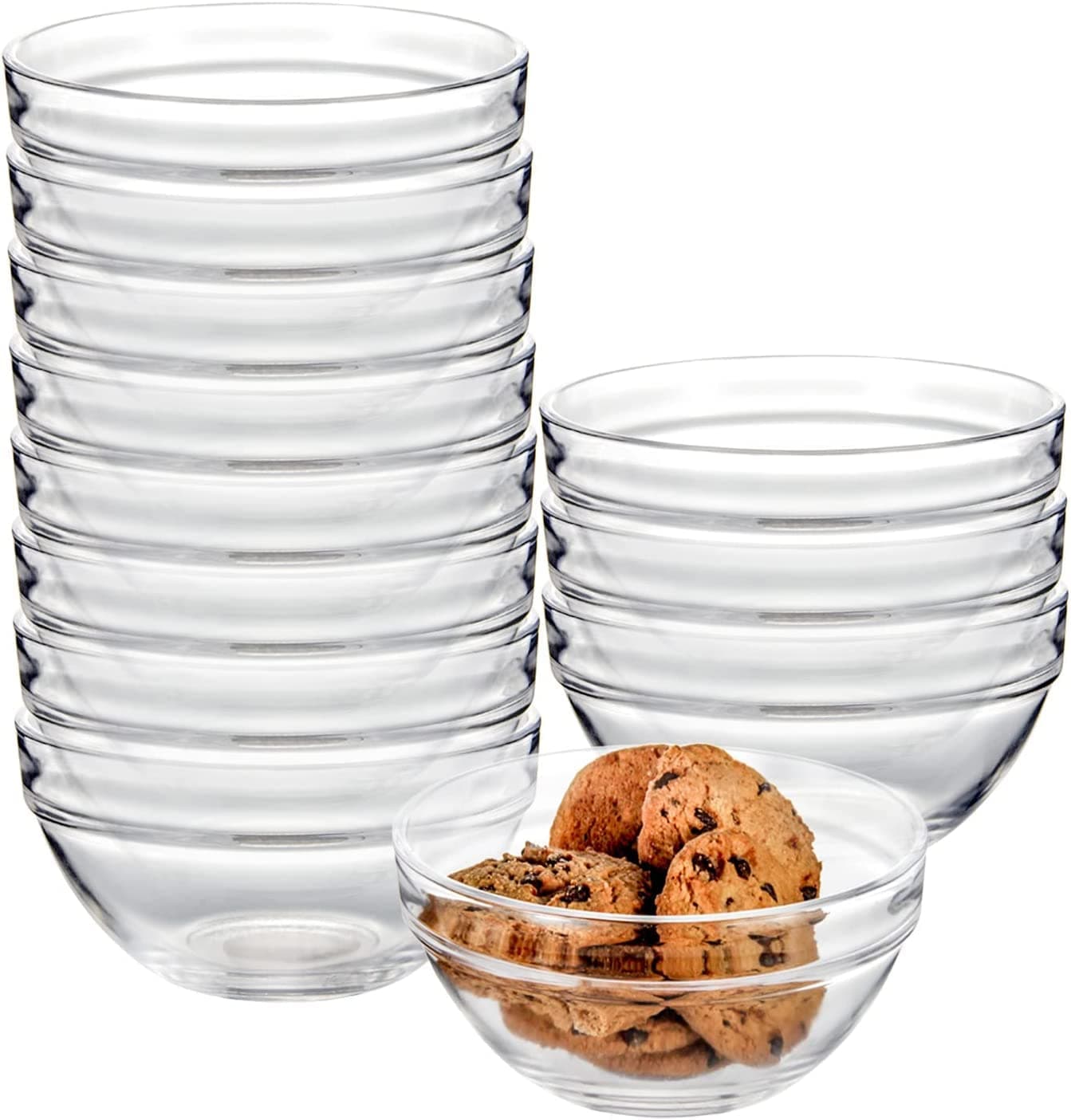 WRINGO Glass Bowl for Kitchen Prep, Dessert, Dips, and Candy Dishes, Cake, Snack Bowl Set of 6 Or Nut Bowl, and Microwave Safe Clear Glass Bowls for Mixing, Storing Size 3.5 Inch