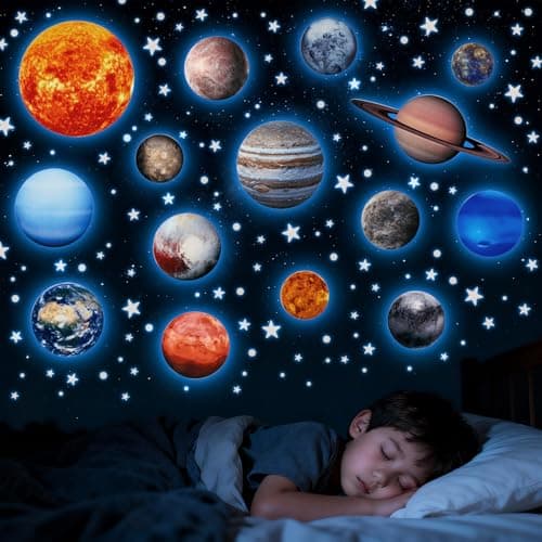 Fontien Solar System Wall Decals Glow in The Dark Stars 780 Pcs Glowing Stars and Planets Stickers for Ceiling Baby Nursery Planets Wall Stickers for Bedroom Kids Room Decoration