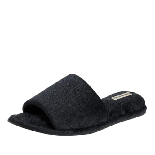 Dearfoams Women's Beatrice Velour Slide Slipper, Black, X-Large