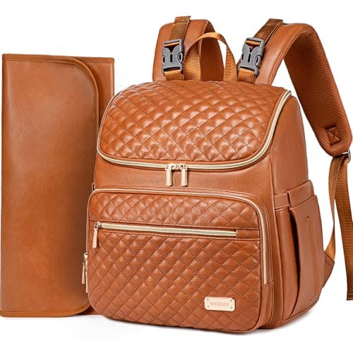 Weitars Diaper Bag Backpack Leather Baby Diaper Bag with Changing Pad Travel Diaper BackpackBaby Bag for MomStroller Straps5 Insulated Pockets Brown Leather