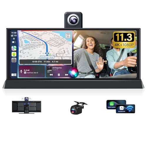 1126 4K Carplay Screen for Car Tablet Pro Max 2026 with 350 Rotatable Lens Wireless Apple Carplay Android Auto Screen 4K Dash Cam Bluetooth GPS Navigation Voice Control Unique Bracket WiFi