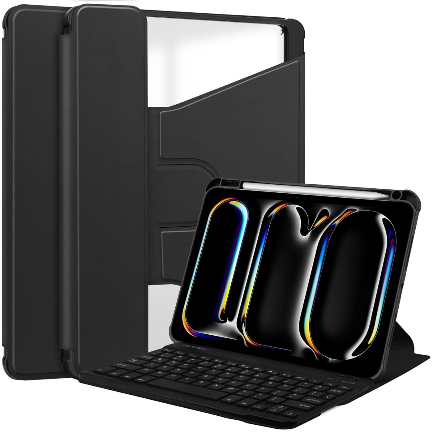For Ipad Pro 11 2024 Transparent Rotation Smart Leather Tablet Case With Keyboard(Black)