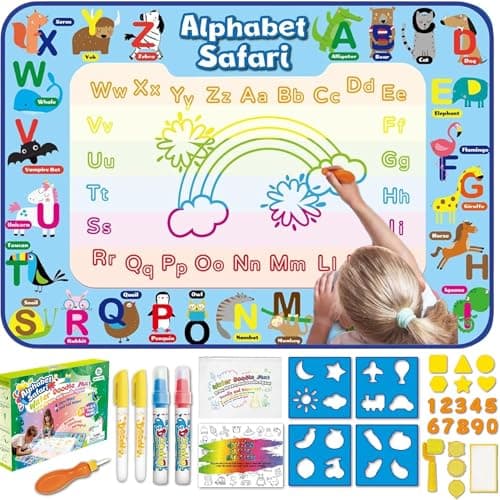 ANIMOLDS Water Doodle Mat - 40x32 Inch Aqua Magic Drawing Board for Kids (Alphabet Safari)