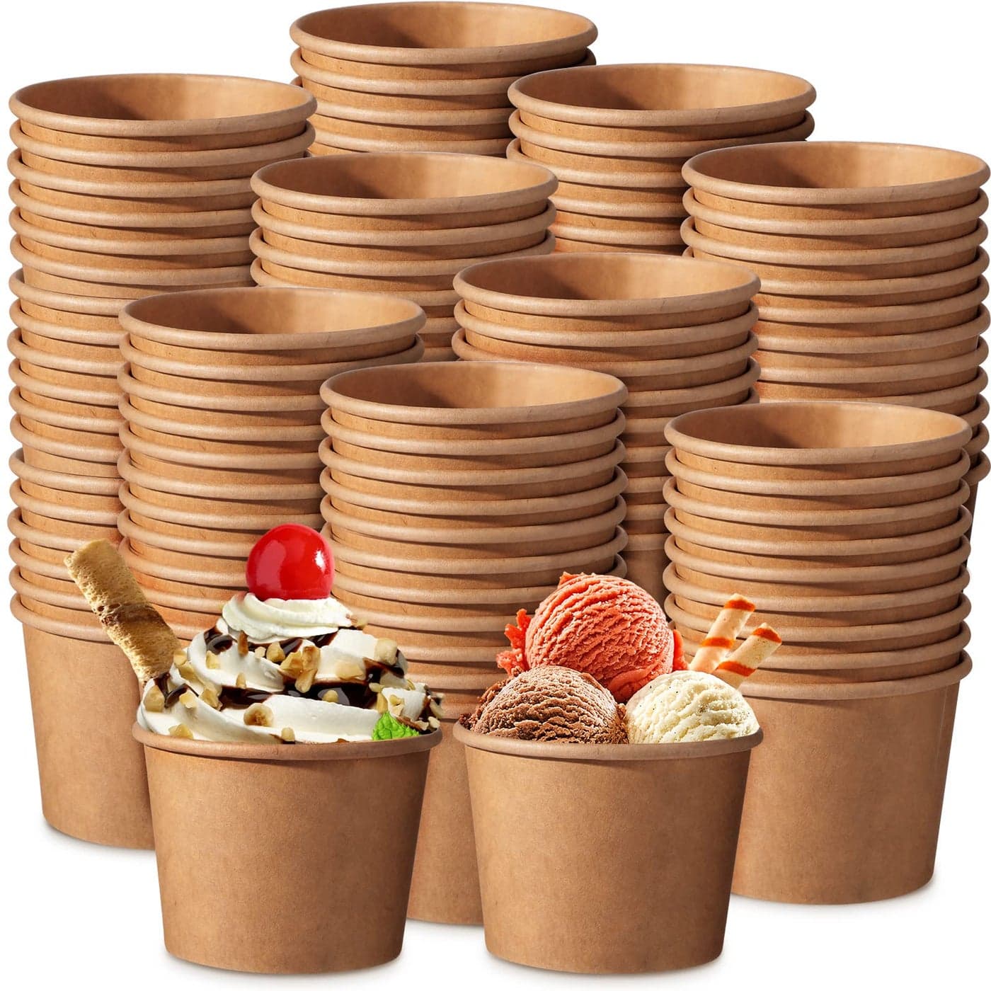 Honeydak 200 Pack Kraft Ice Cream Cups for Party Small Disposable Treat Paper Cups Dessert Snacks Sundae Yogurt Container Wedding Birthday Party Supplies5 ozBrown