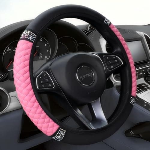 YSFKJ Soft Leather Car Steering Wheel Cover Universal 15 Inch Colorful Rhinestones AntiSlip Elastic Steering Wheel Covers for Most Cars Sparkly Crystal Diamond for Women Girls Pink