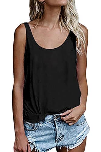 Women Shirts Sleeveless Summer Tunic Loose Fit Tank Tops (L, Solid Black)