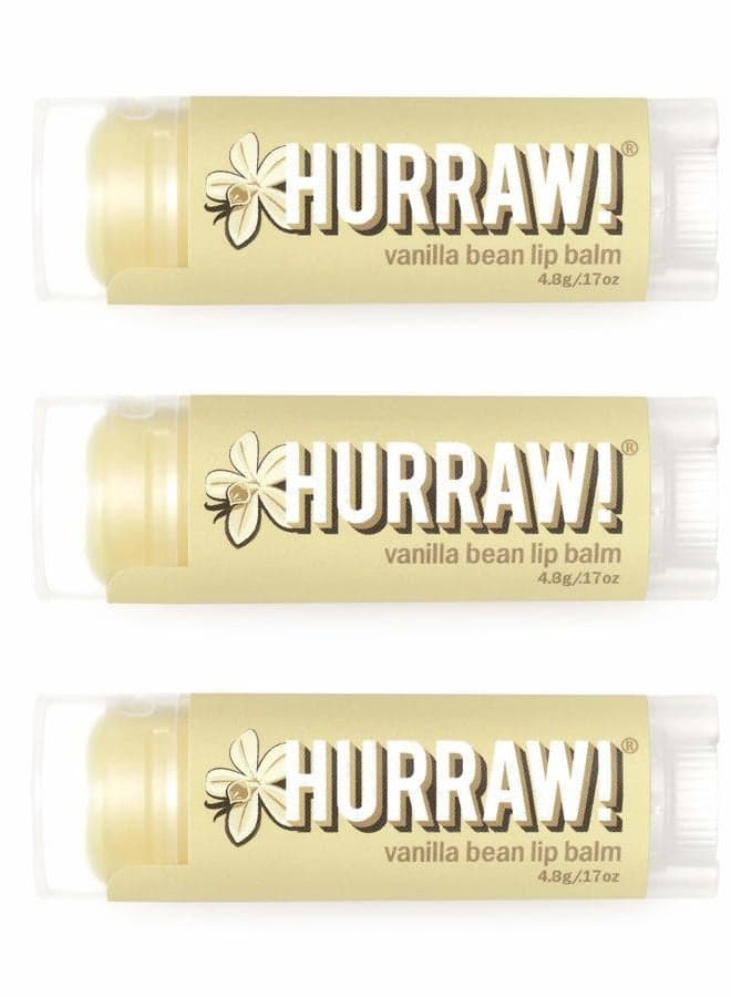 Hurraw! Vanilla Bean Lip Balm, 3 Pack: Organic, Certified Vegan, Cruelty and Gluten Free. Non-GMO, 100% Natural Ingredients. Bee, Shea, Soy and Palm Free. Made in USA