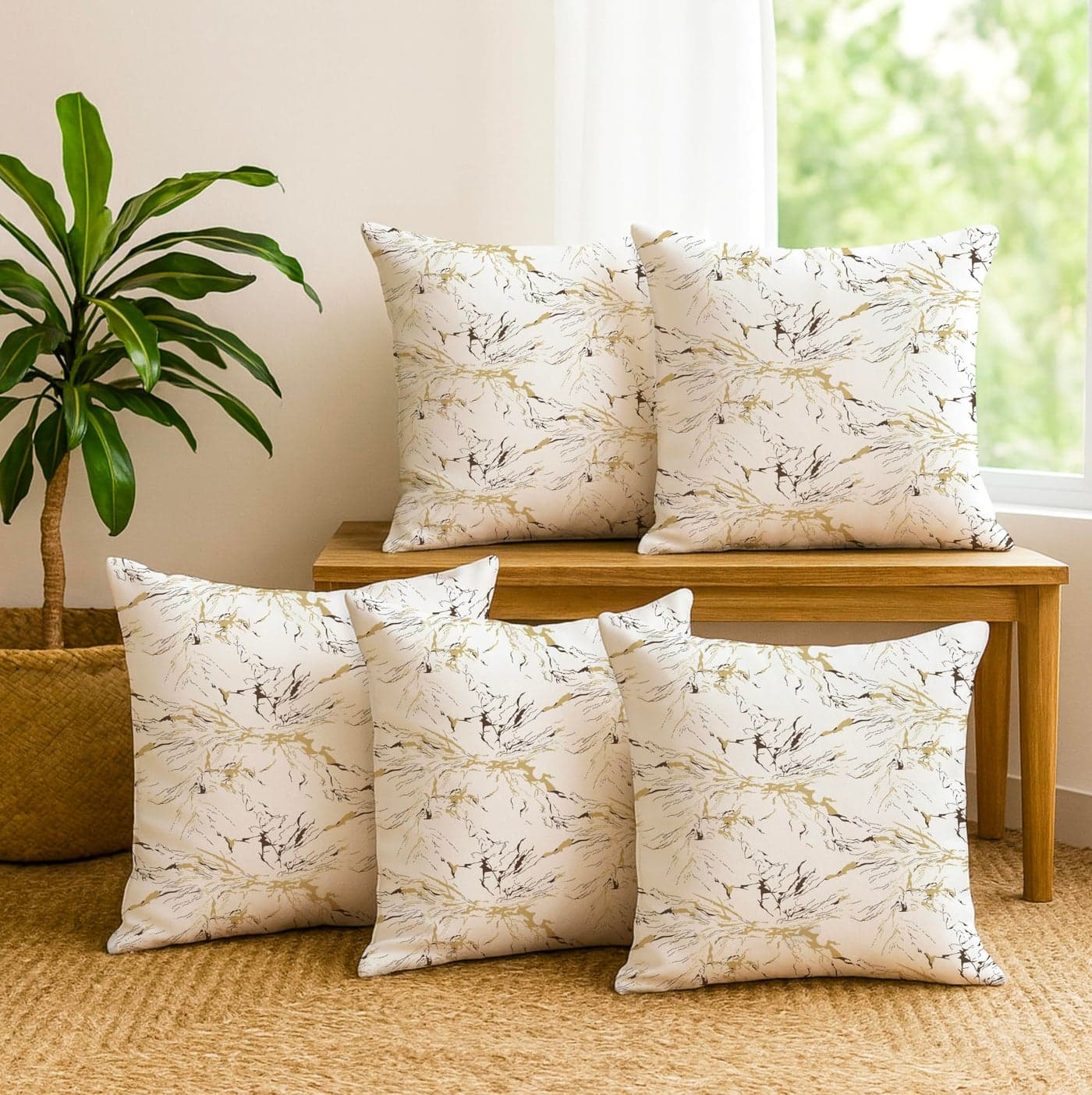 Jaipur Weaves Cushion Cover 16 Inch X 16 Inch - Set of 5, Modern Print 180 GSM Decorative Soft Cushion Covers for Sofa/Bed/Chair, Gift for Home Decor (Minimalist Marble, 5)