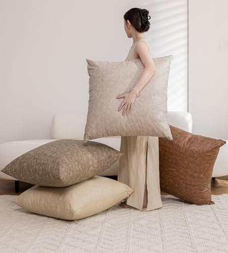 GEGELICA Pack of 4 Oversized Faux Leather Neutral Decorative Throw Pillow Covers 26x26 inch Soft Modern Boho Luxury Waterproof Floor Cushion Cases for Outdoor Lounge Sofa Couch Bed Home Decor