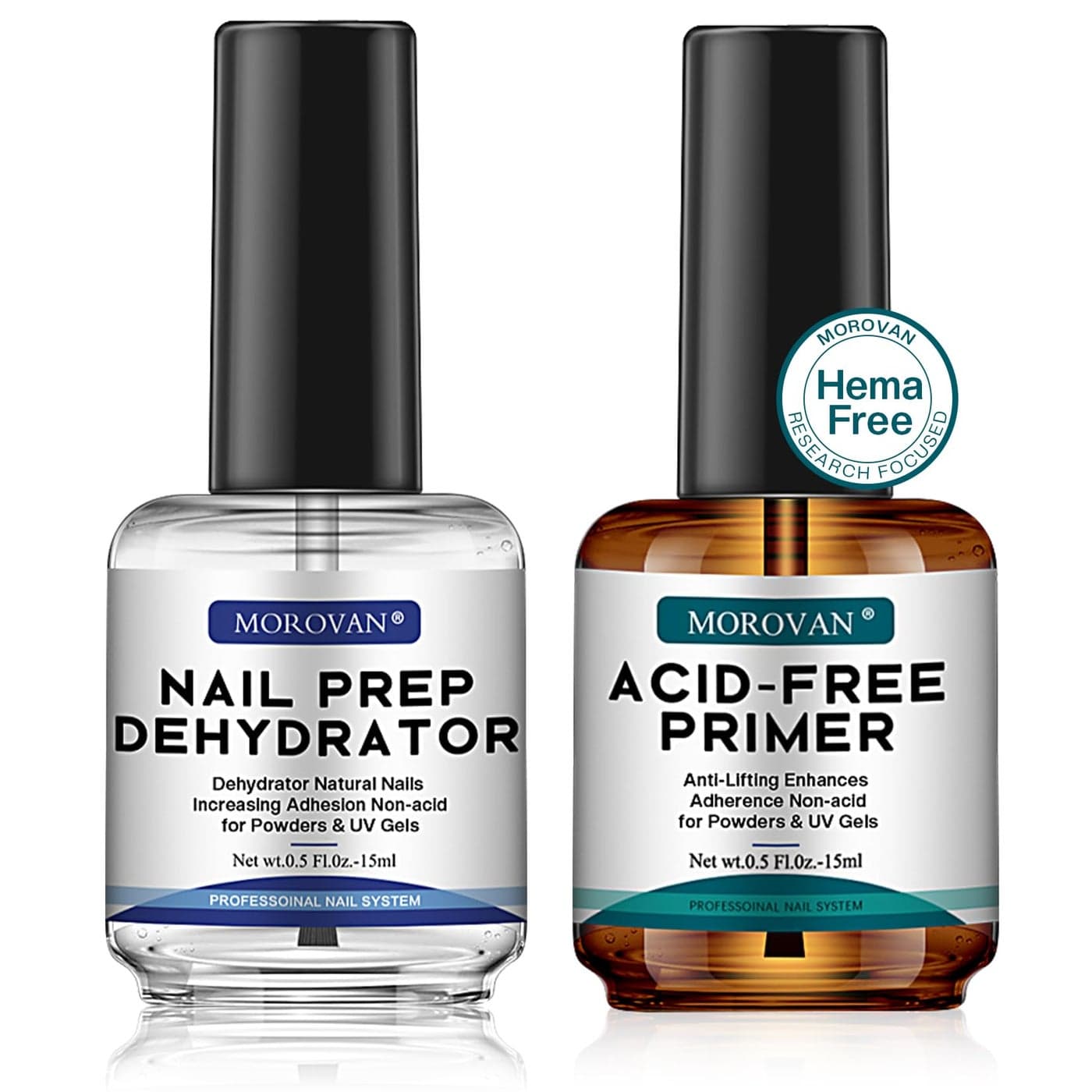 Morovan Professional Natural Nail Prep Dehydrate and AcidFree Primer Dehydrator for Acrylic and Gel Nail Polish Non Acid Primer for UV Gels Fast Dry Superior Bonding Agent Gift Box Set