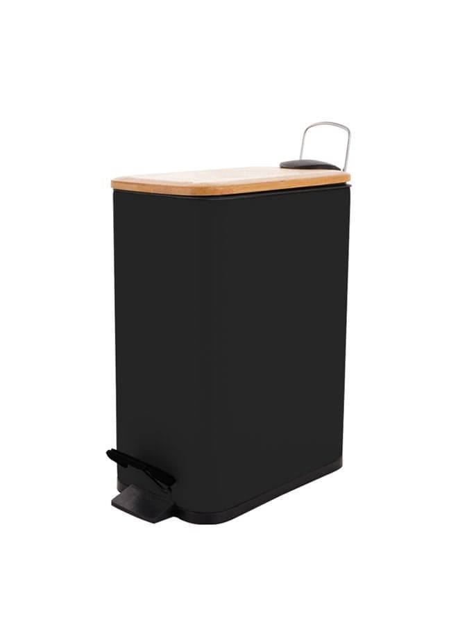 Trash Can With Bamboo Lid 5L Black/Brown